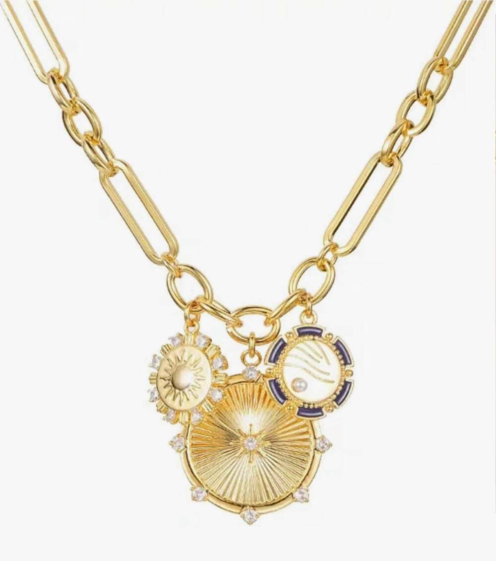 OTEEGX 18K Gold Plated Sun Charm Necklace Chunky Paperclip Chain Statement. NEW